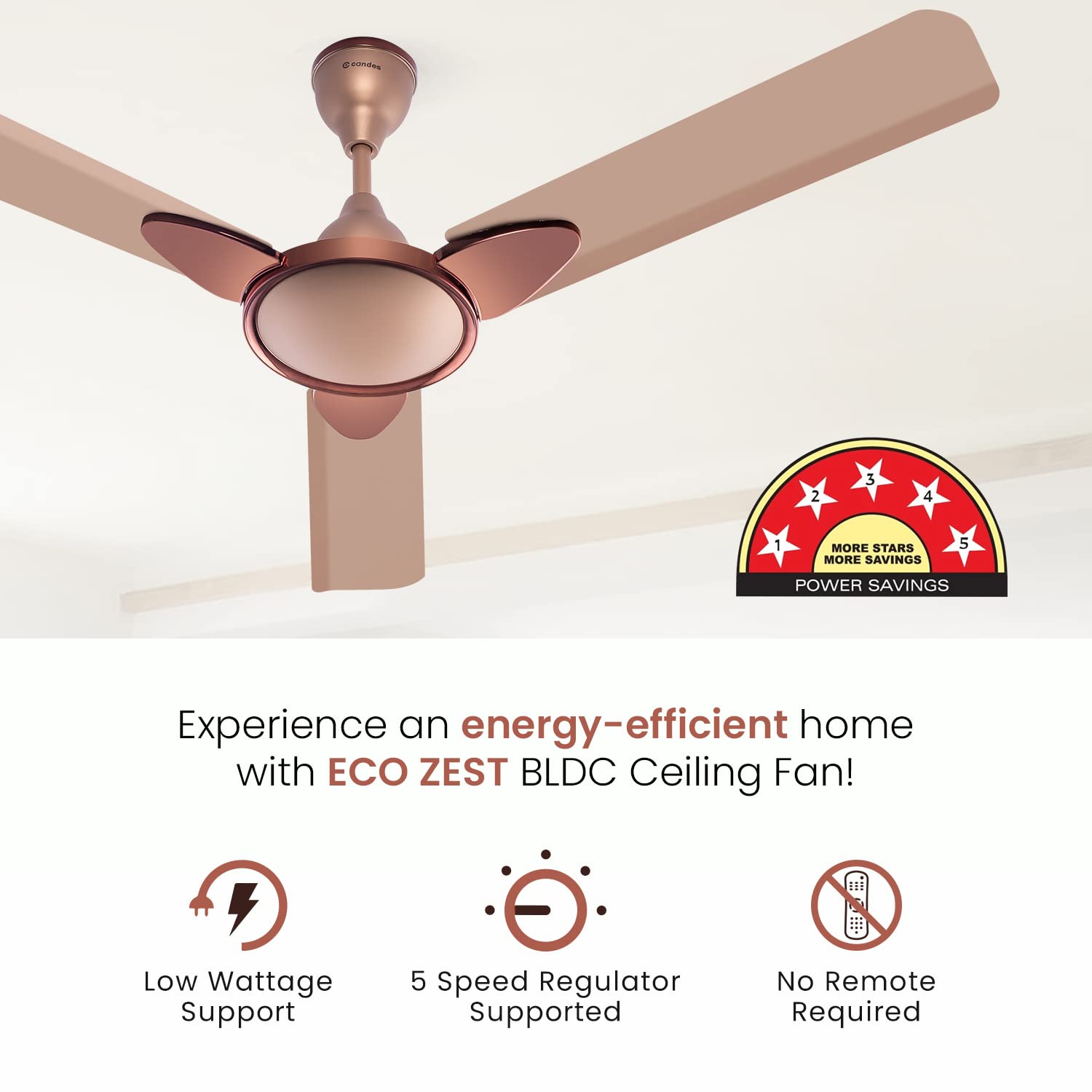 Candes Eco Zest Energy saving Designer 1200 mm / 48 inch Anti-Rust BLDC Ceiling Fan With Remote (2 Years Warranty) (Coffee Brown) - view 5