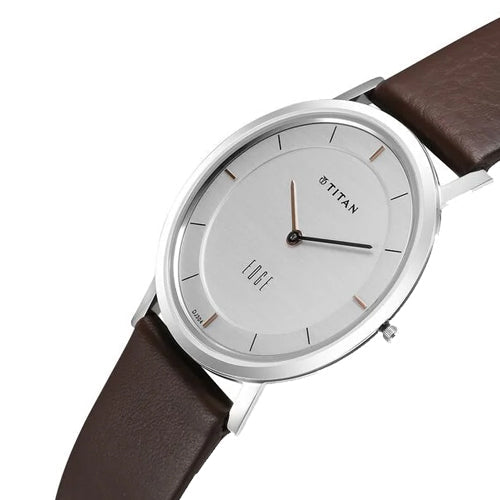 Titan Edge Silver Dial Analog Stainless Steel Leather Strap Watch for Men 37.3mm NT1595SL03 - view 2