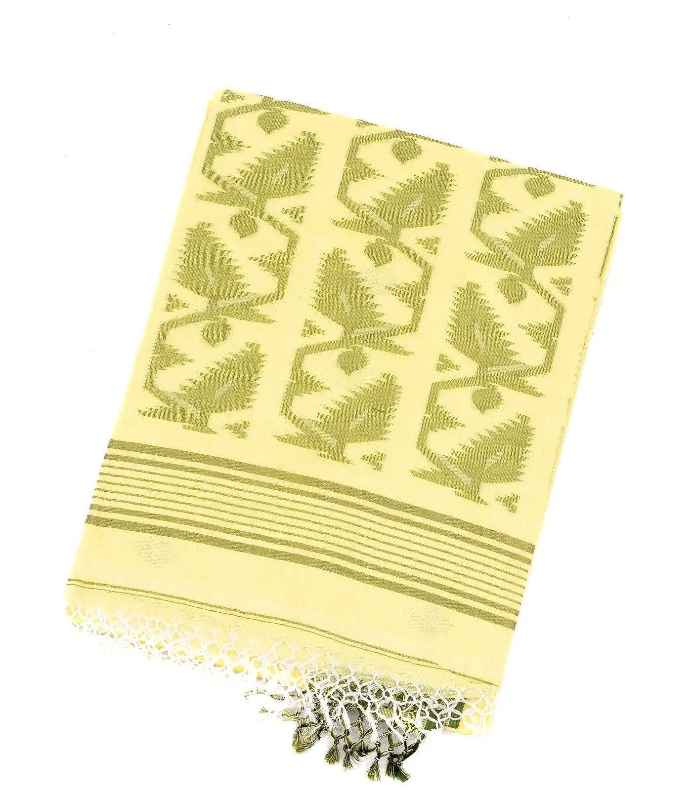 RmKV Yellow Handloom Bengal Cotton Saree With Floral Buttas