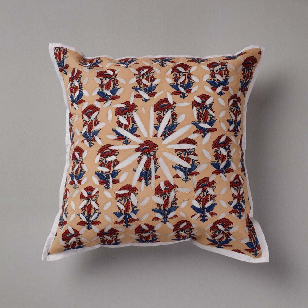 SHADES OF MARUDHARA Brown - Cutwork Cotton Applique Cushion Cover (16 x 16 in)