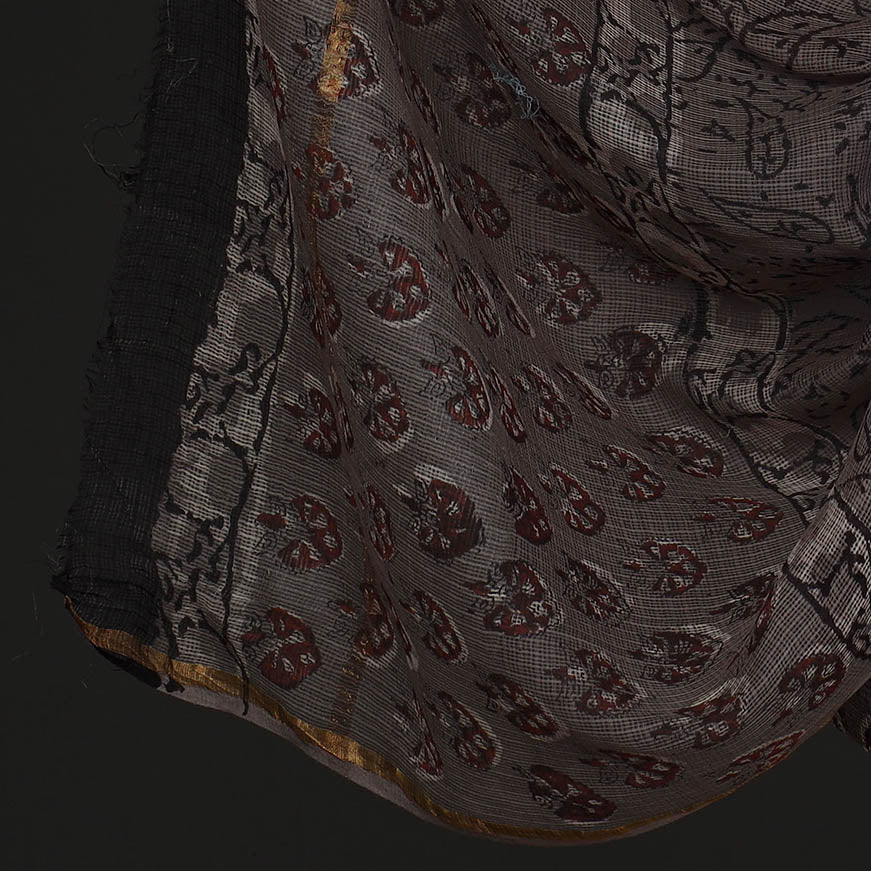 ARTISAN HAND BLOCK PRINTS Brown - 3pc Jahota Block Printed Kota Doria Suit Material Set - view 4