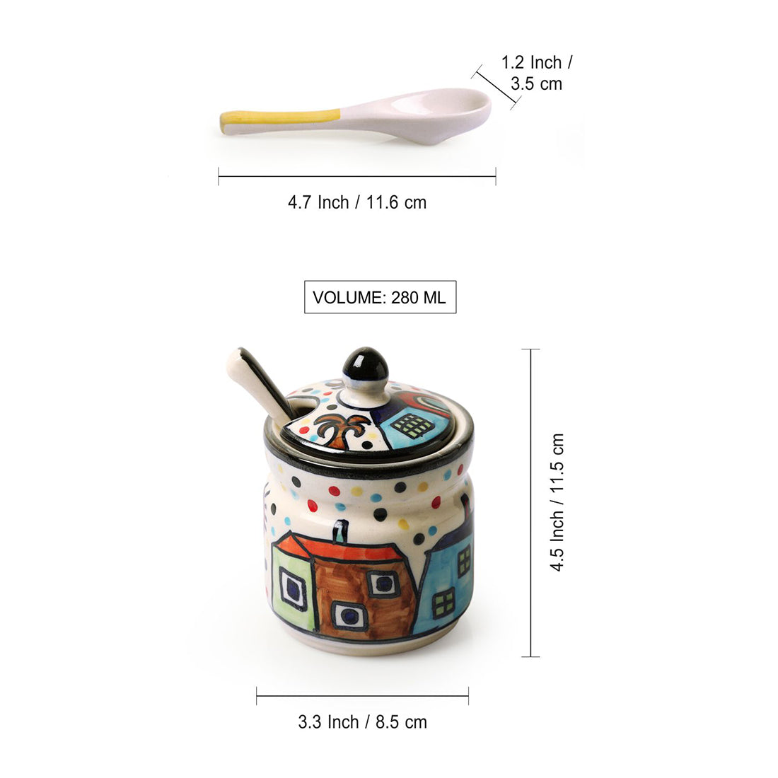 EXCLUSIVELANE 'Hut Handpainted' Ceramic Pickle & Chutney Jars With Spoons (Set Of 2) - view 6