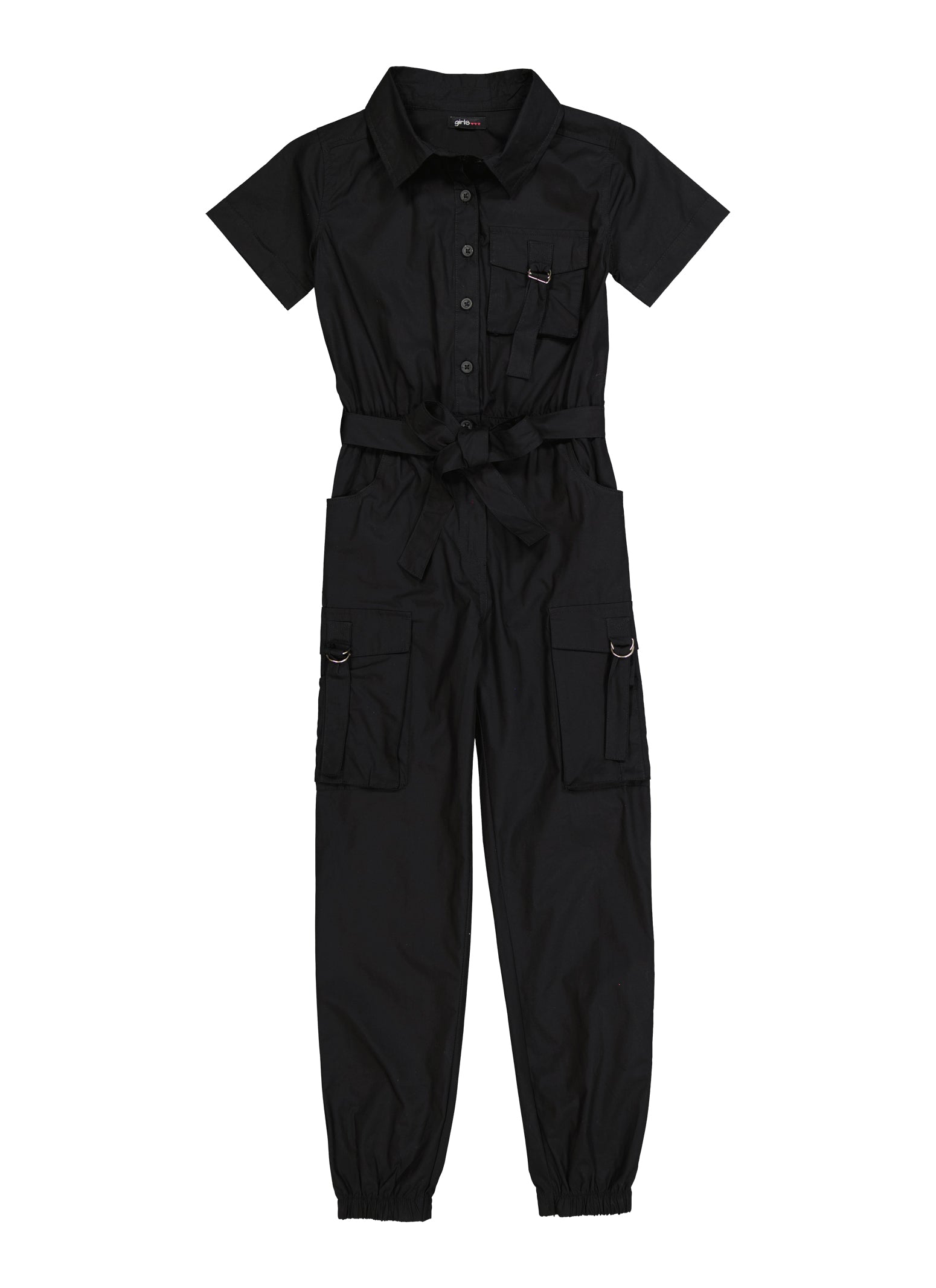 Rainbow Shops Girls Tie Waist Belted Strappy Cargo Jumpsuit