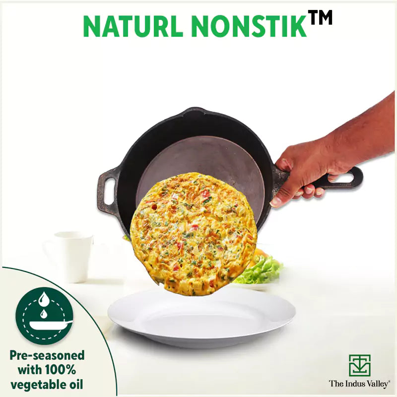 The Indus Valley Super Smooth Cast Iron Fry Pan, Glass Lid, 100% Pure, Toxin-free, Pre-seasoned, Induction, Non-stick, 20.3/25.4cm, 1.3/1.7L, 2.3/2.4k - view 8