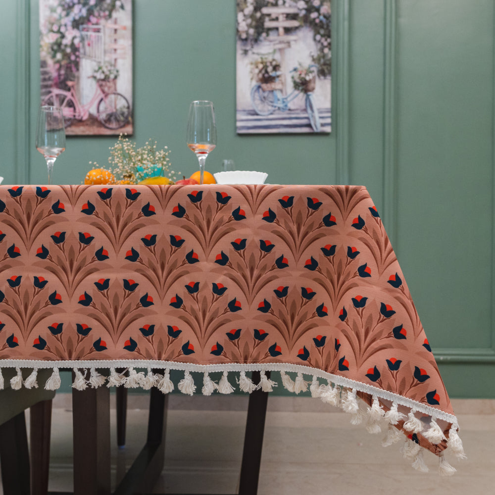 Sicilia anti skid – Urban Space Home Furnishing Sicilia : Anti Skid & Water resistant Linen textured Premium table cover for dining table - Chocolate Bouquet