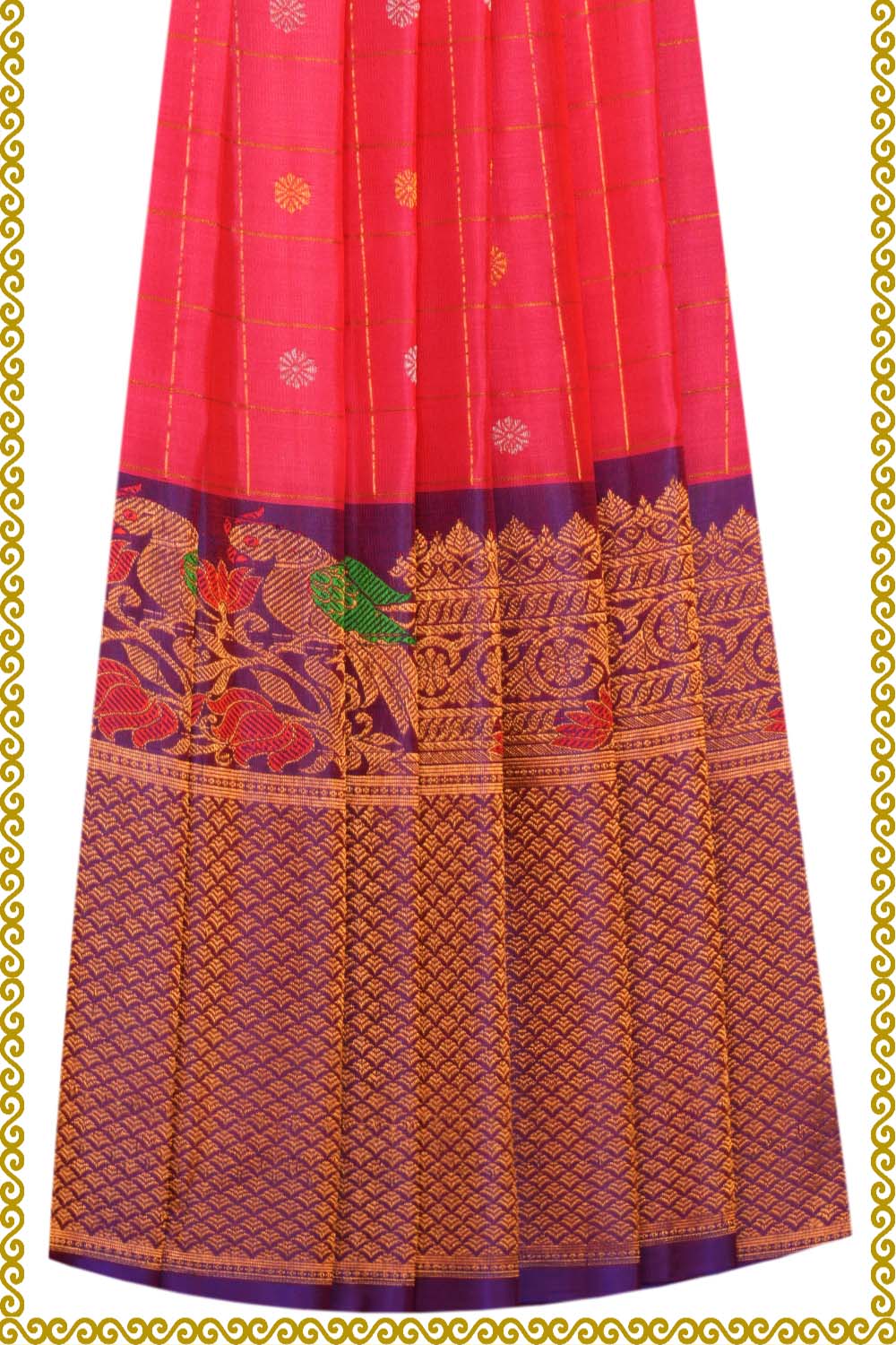 Kalanjali Gadwal Pavada Fuchsia Pink Unstitched Set