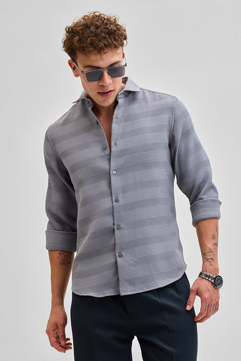 SNITCH Grey Textured Slim Fit Shirt