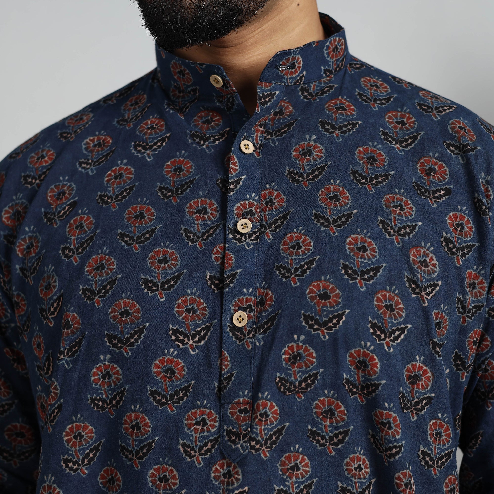 ITOKRI CASUALS Ajrakh Block Printed Cotton Men Long Kurta 18 - view 6