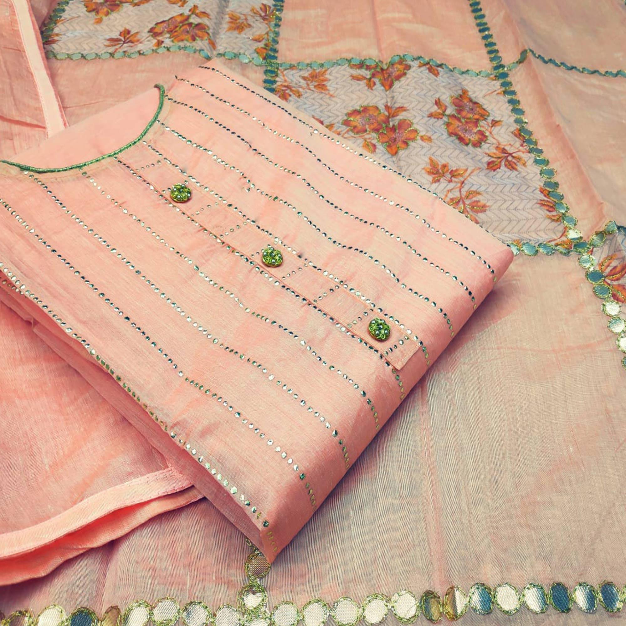Peachmode Glorious Peach Colored Casual Wear Embroidered Modal Silk Dress Material
