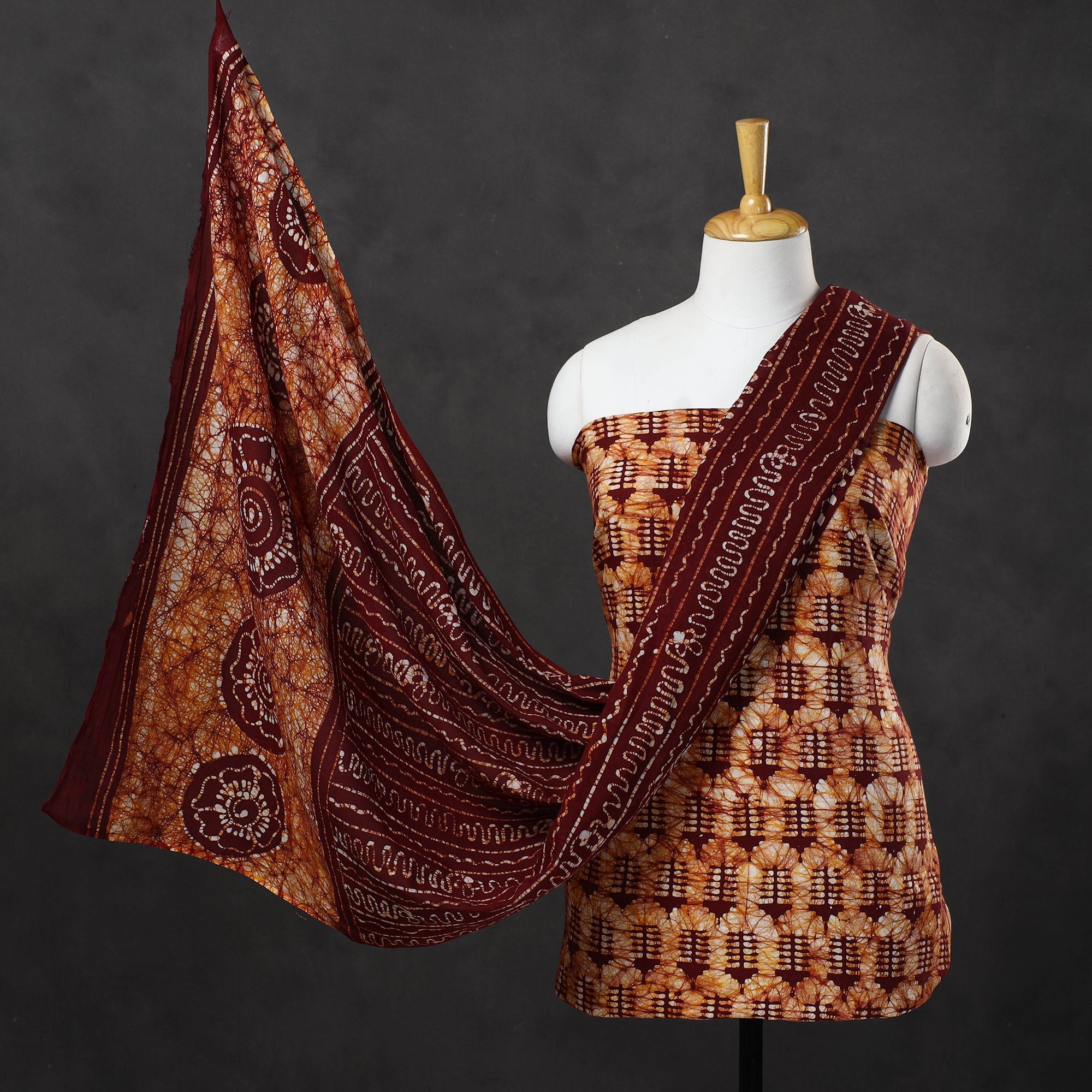KACHCHH JI CHHAAP Brown - 3pc Cotton Kutch Batik Print Dress Material 08