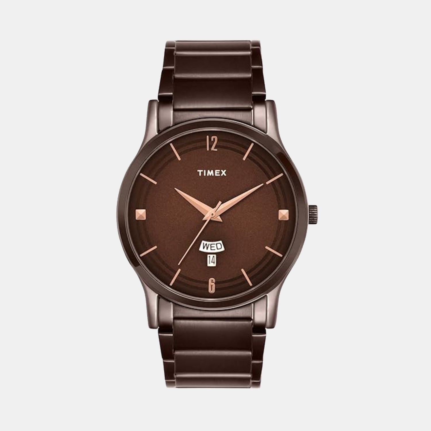 Timex Fashion Men Quartz Brown Dial Analog Stainless Steel Watch TW000R461