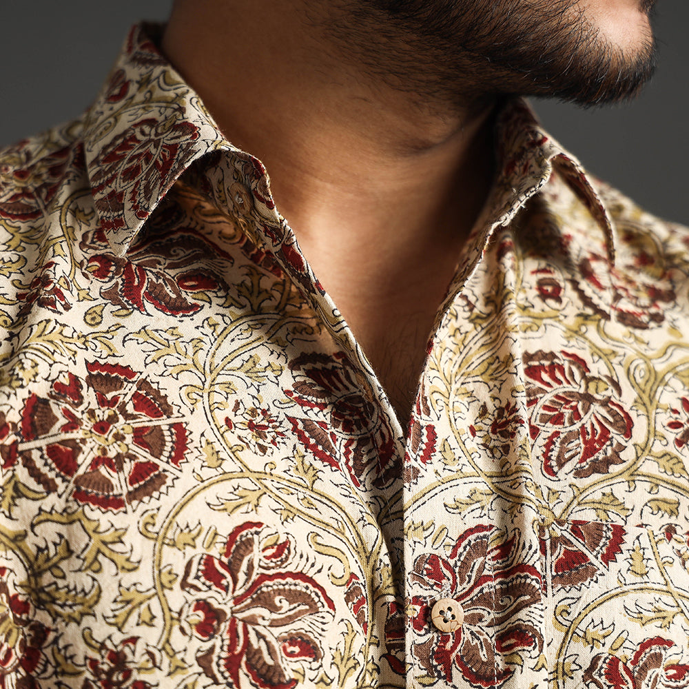 ITOKRI CASUALS Beige - Premium Pedana Kalamkari Block Printed Cotton Men Full Sleeve Shirt - view 5