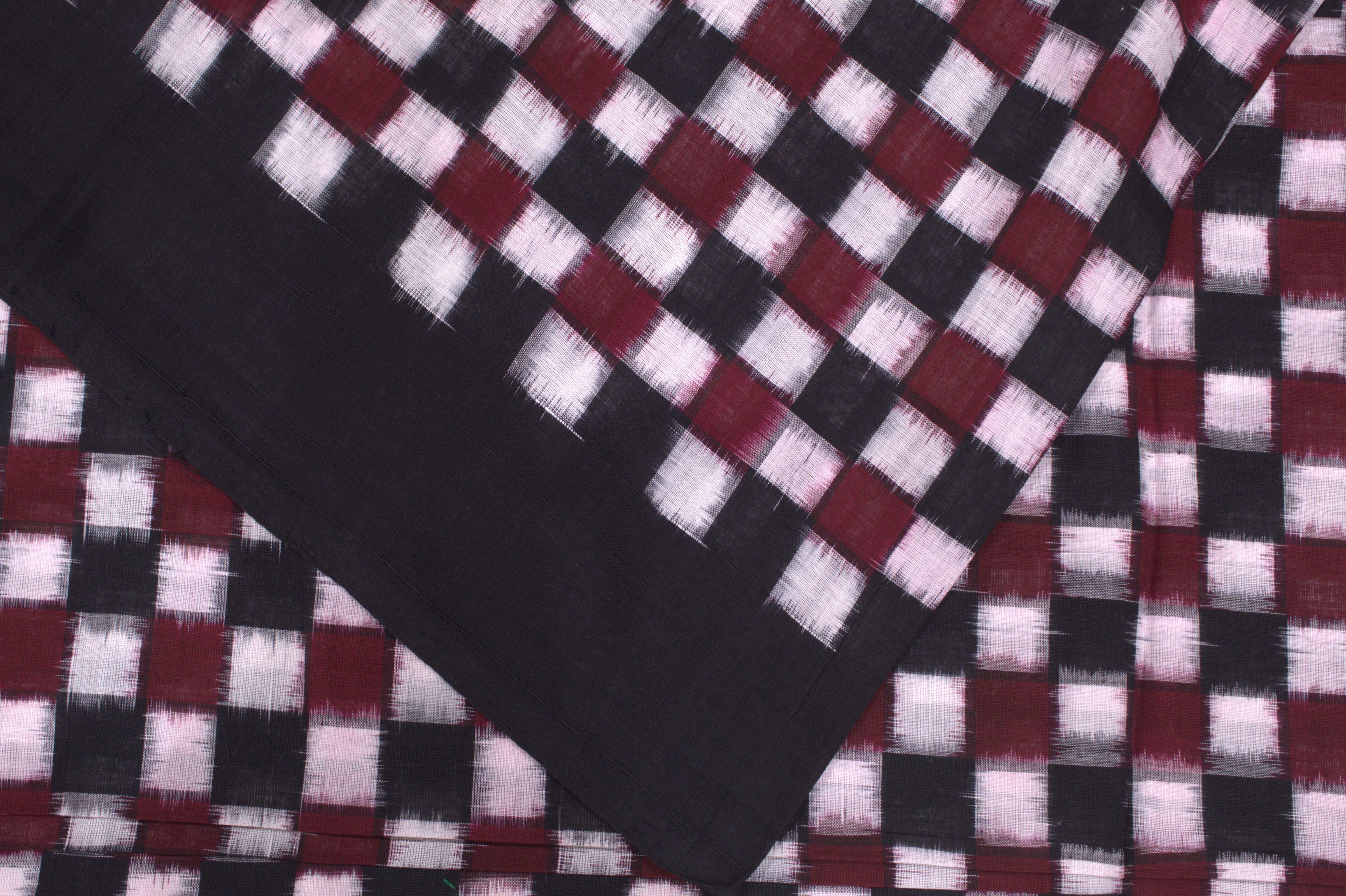IndianVillèz Black With Maroon & White Pasapalli Sambalpuri Ikat Cotton Fabric - view 2
