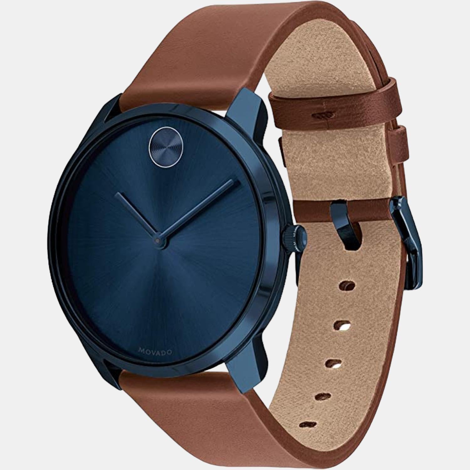Movado Bold Men Quartz Blue Dial Analog Leather Watch 3600585 - view 2