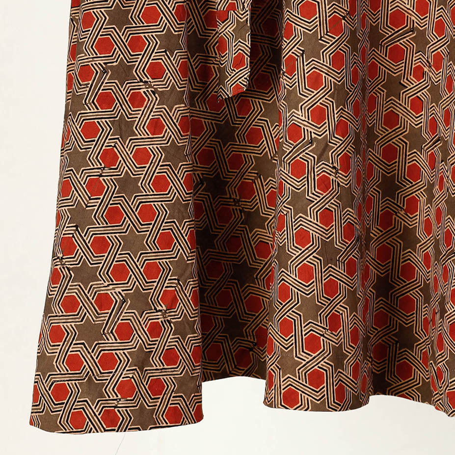 NOORI BAZAR Brown - Ajrakh Block Printed Cotton Wrap Around Skirt - view 4