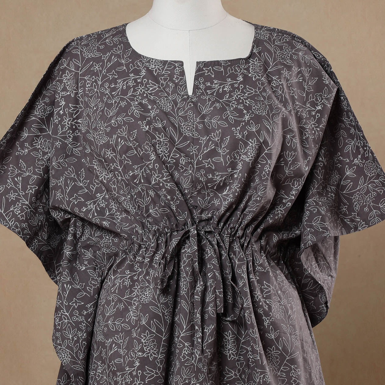 CHUTNEY CRAFT STUDIO Brown - Hand Block Printed Cotton Kaftan with Tie-Up Waist (Short) - view 2