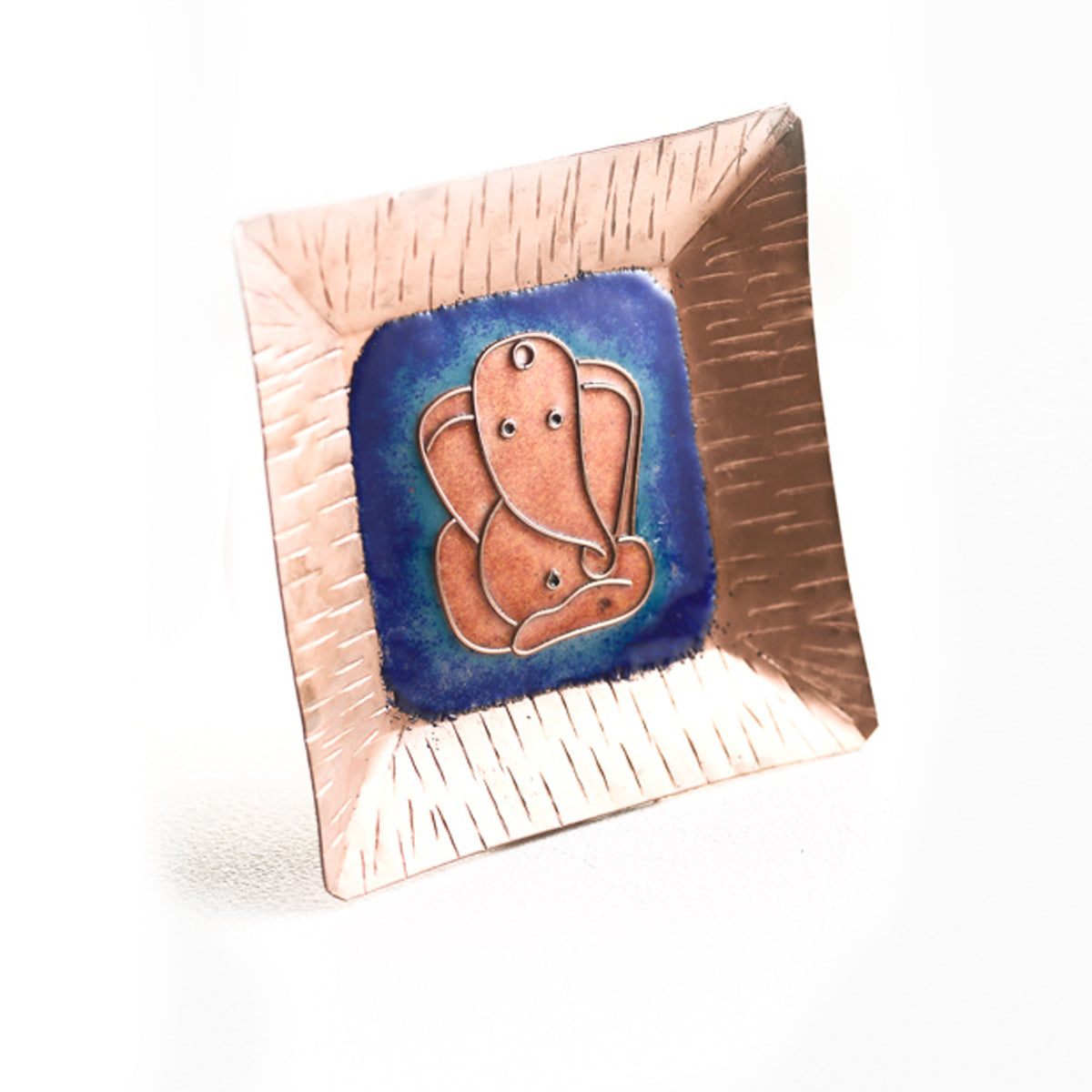 A Ganesha Plate, Kumkum and Agarbatti Holder Set in Copper Enamel by Ekibeki - Blue - view 6