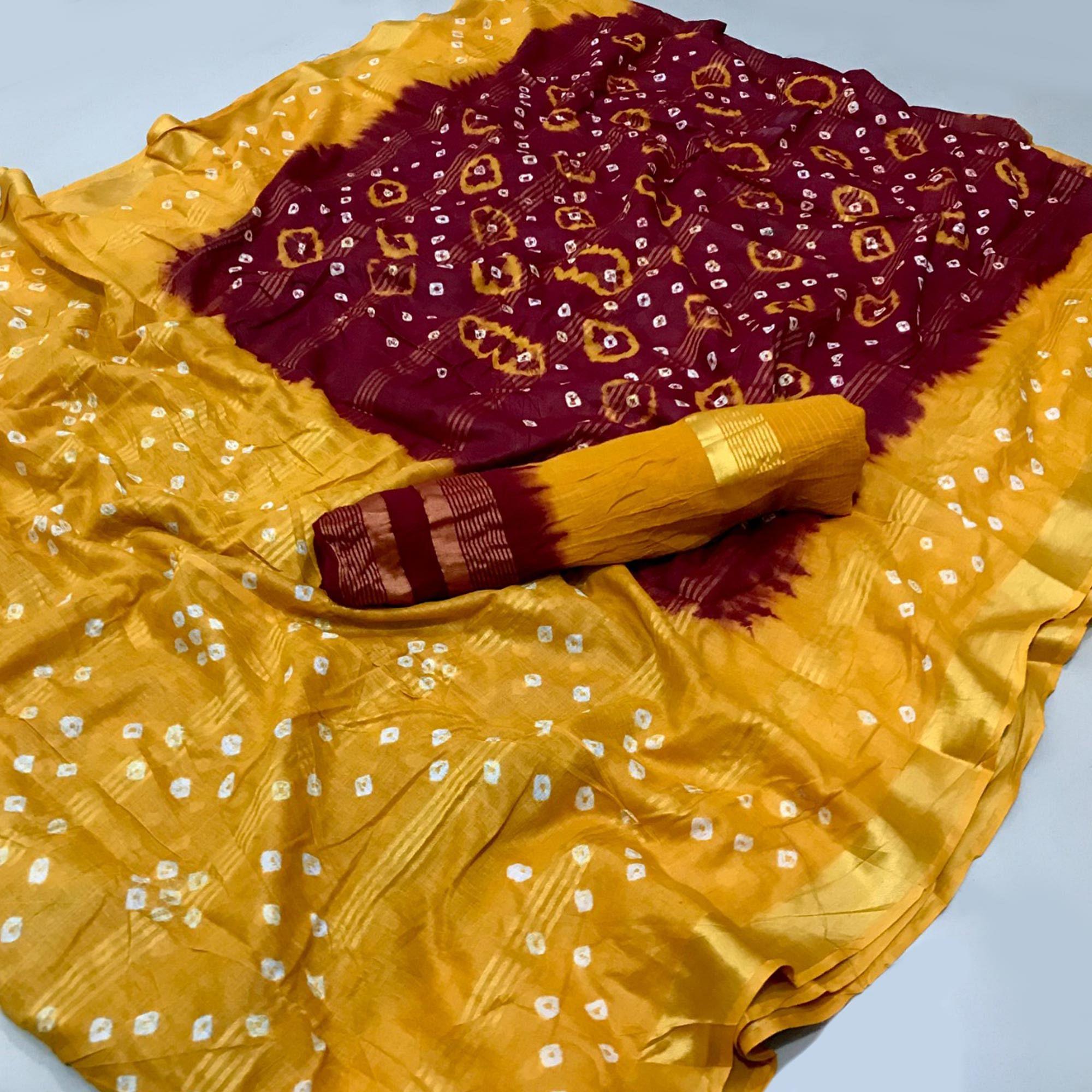 Peachmode Maroon Printed Pure Cotton Saree – Women's