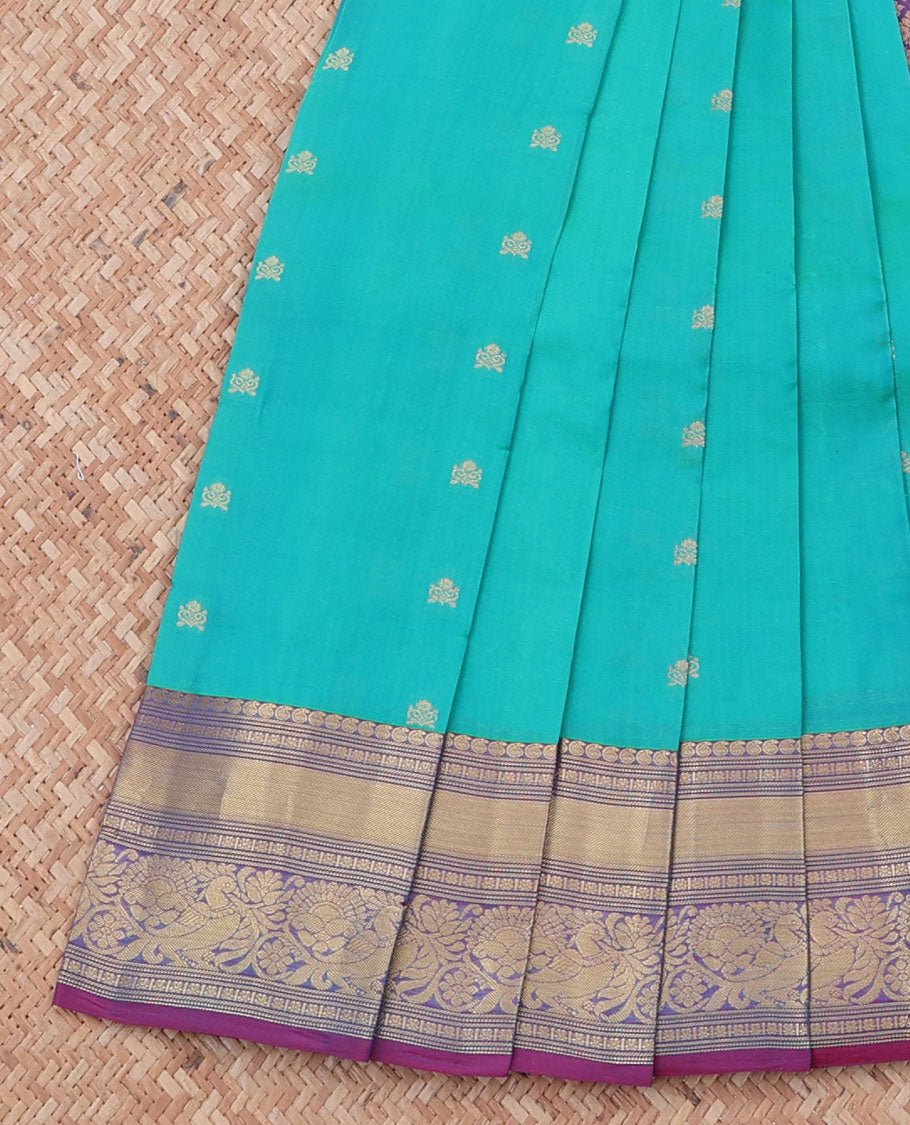 Pothys Blue vasundhara silk mix saree with buttas, contrast jaal pallu & traditional design zari border