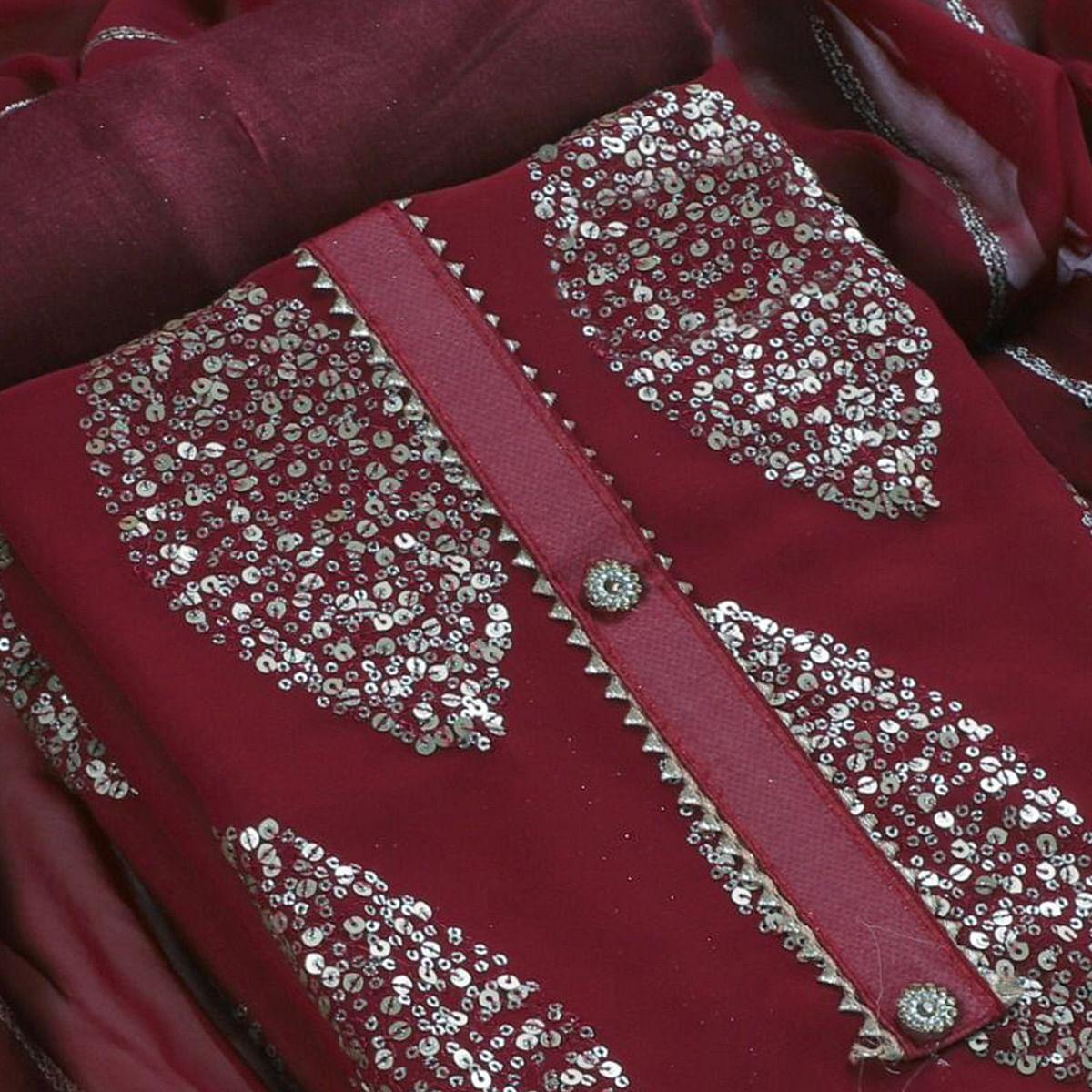 Peachmode Maroon Sequins Embroidered Georgette Dress Material - view 5
