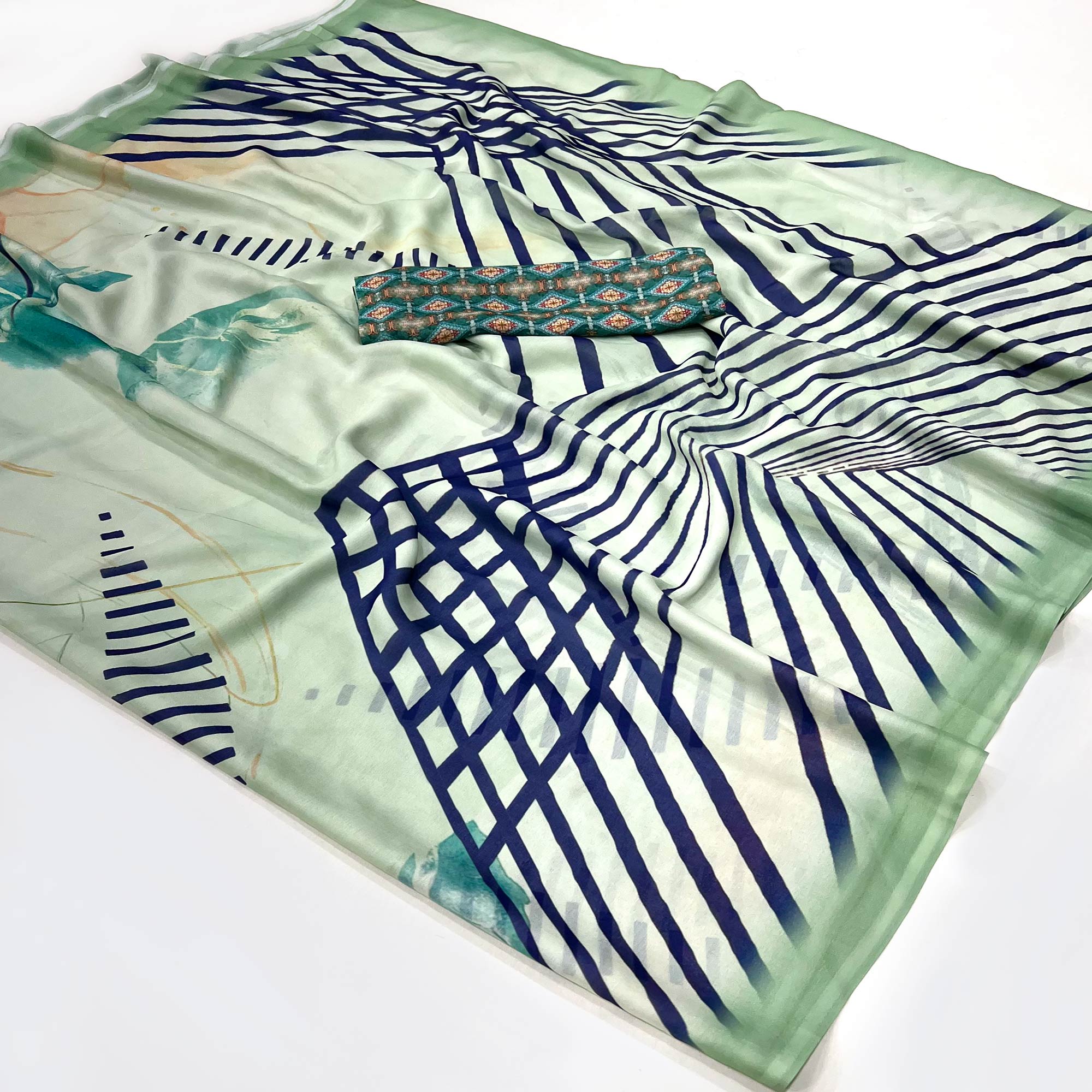 Peachmode Light Green Digital Printed Georgette Saree
