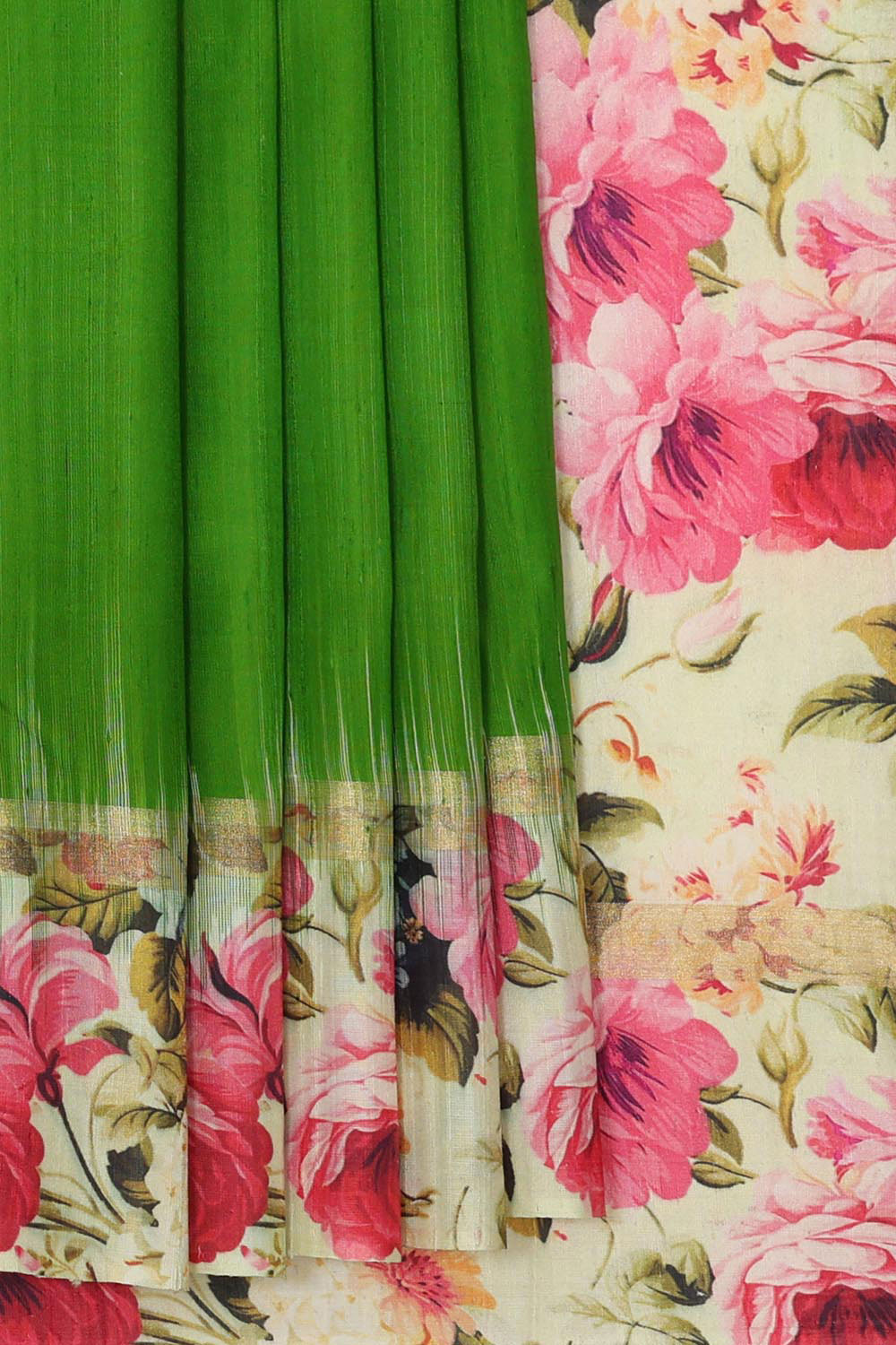 Kalanjali Jute Silk Leaf Green Saree – Women's