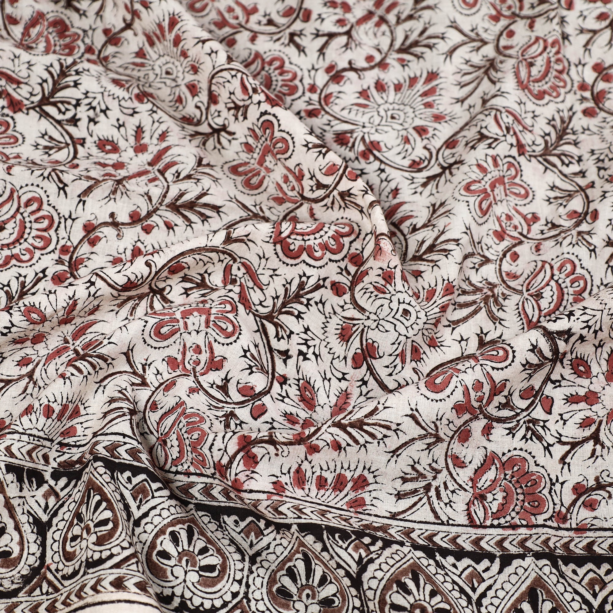 PITCHUKA SRINIVAS KALAMKARI PEDANA Beige - Pedana Kalamkari Block Printed Natural Dyed Cotton Scarf 84 - view 2