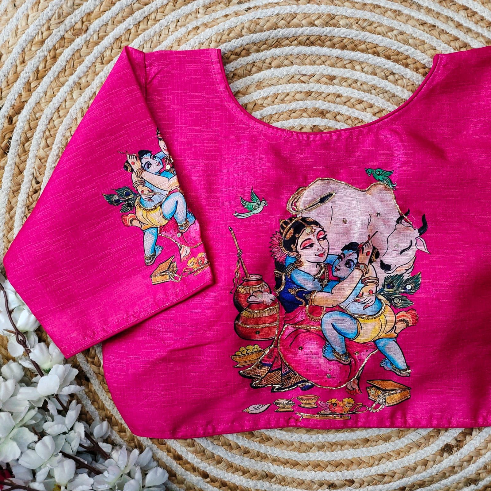 ClothsVilla Pink Pure Silk Blouse with Antique Handcrafted Work