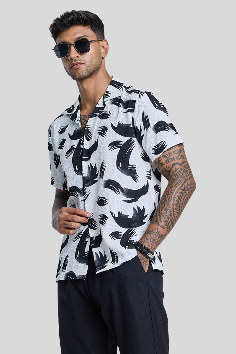 SNITCH White Textured Abstract Shirt