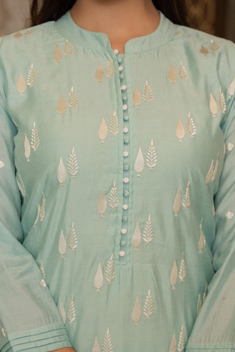 Ahika Sea Green Silk Blend Solid Embroidered Straight Suit Set With Trouser Bottom PKSKD2686 - view 6