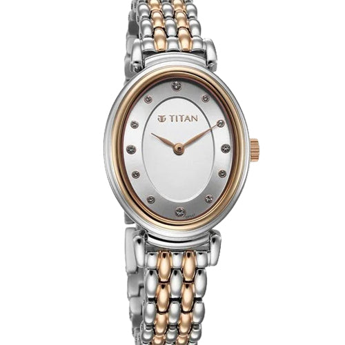 Titan Aura Quartz Analog Silver Dial With Two Toned Stainless Steel Strap Watch For Women 37.5mm NT95242KM01 - view 2