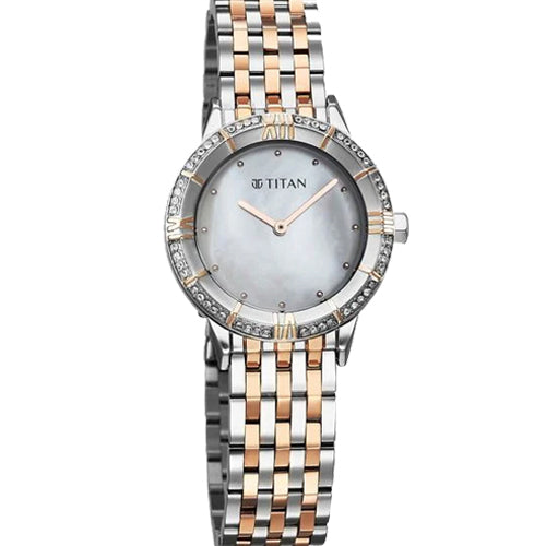 Titan Glamour Quartz Analog Mother Of Pearl Dial Two Toned Stainless Steel Strap Watch For Women 30.5mm 95316KM01 - view 2