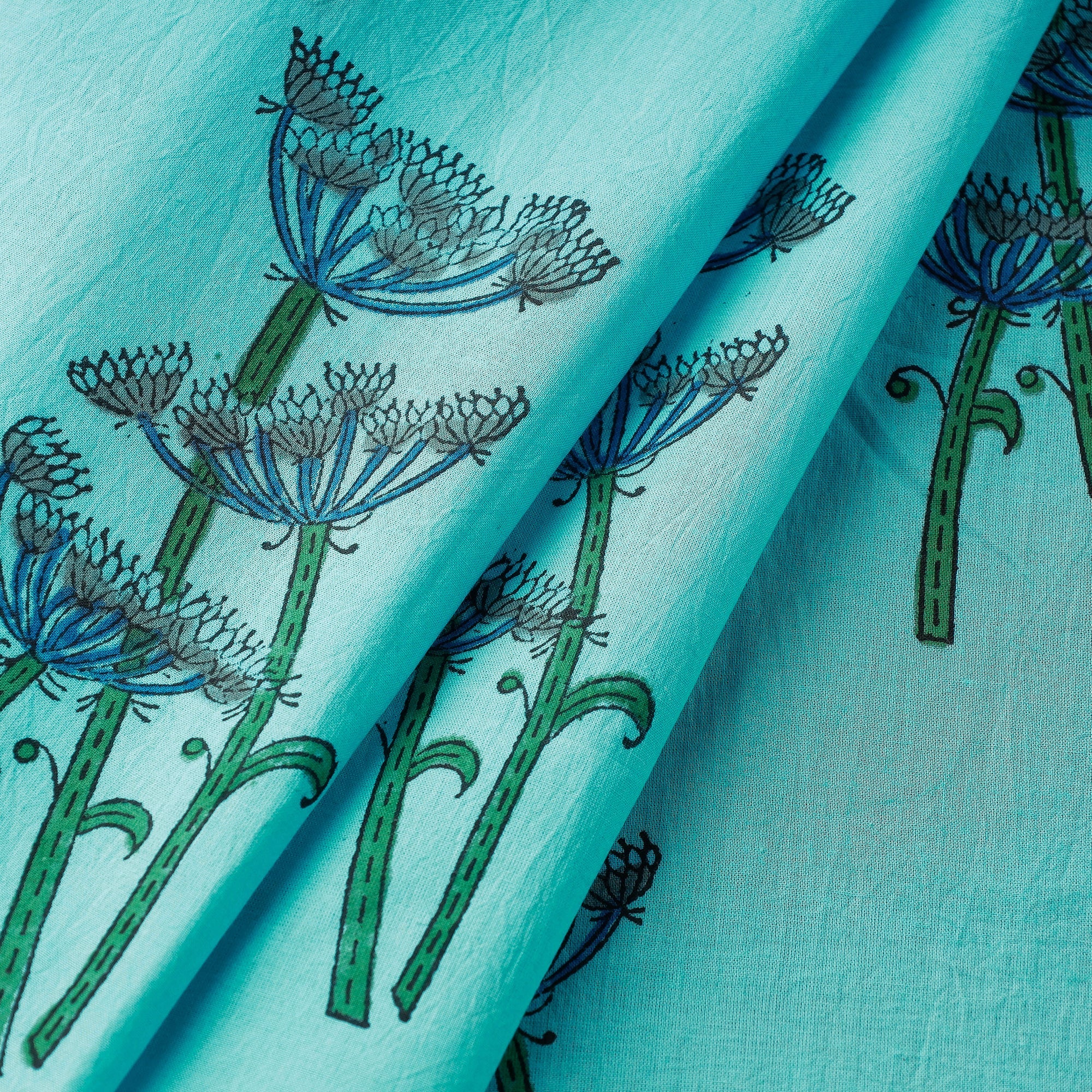 KUSUMLATA Blue - Block Print Cotton Sanganeri Fabric 02 - view 2