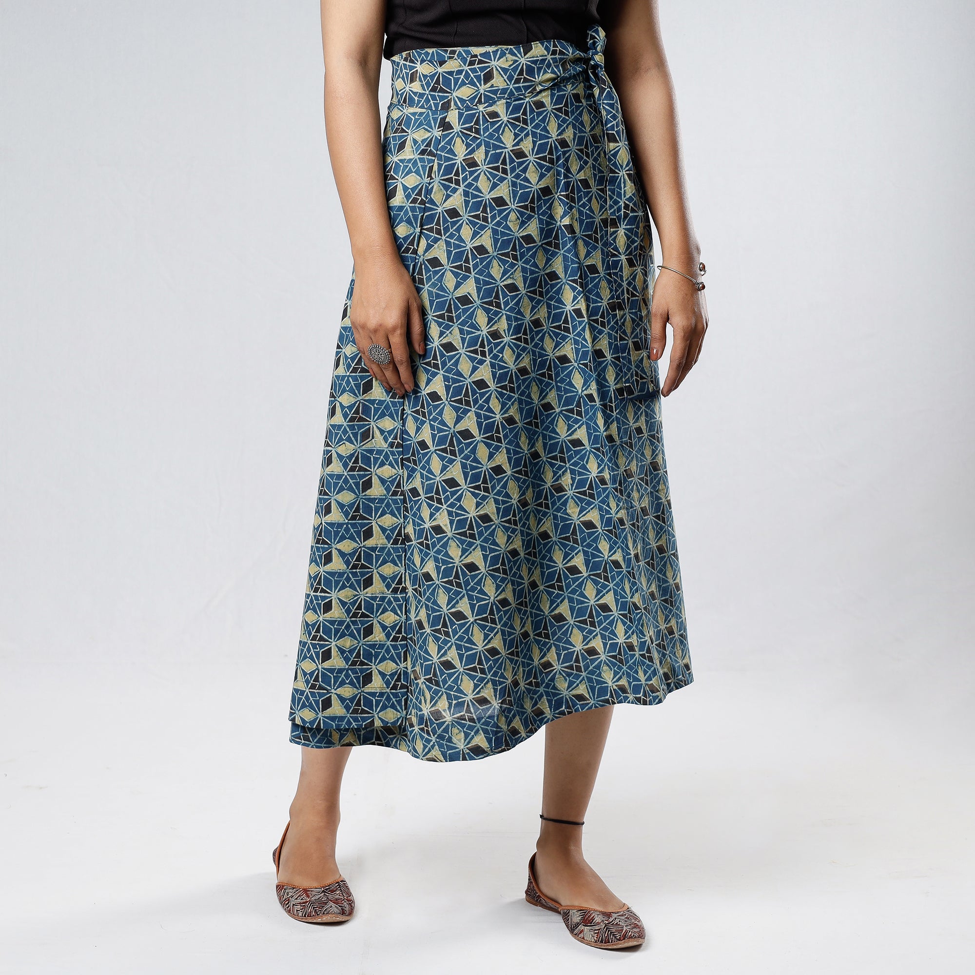 NOORI BAZAR Blue - Ajrakh Block Printed Cotton Wrap Around Skirt - view 2