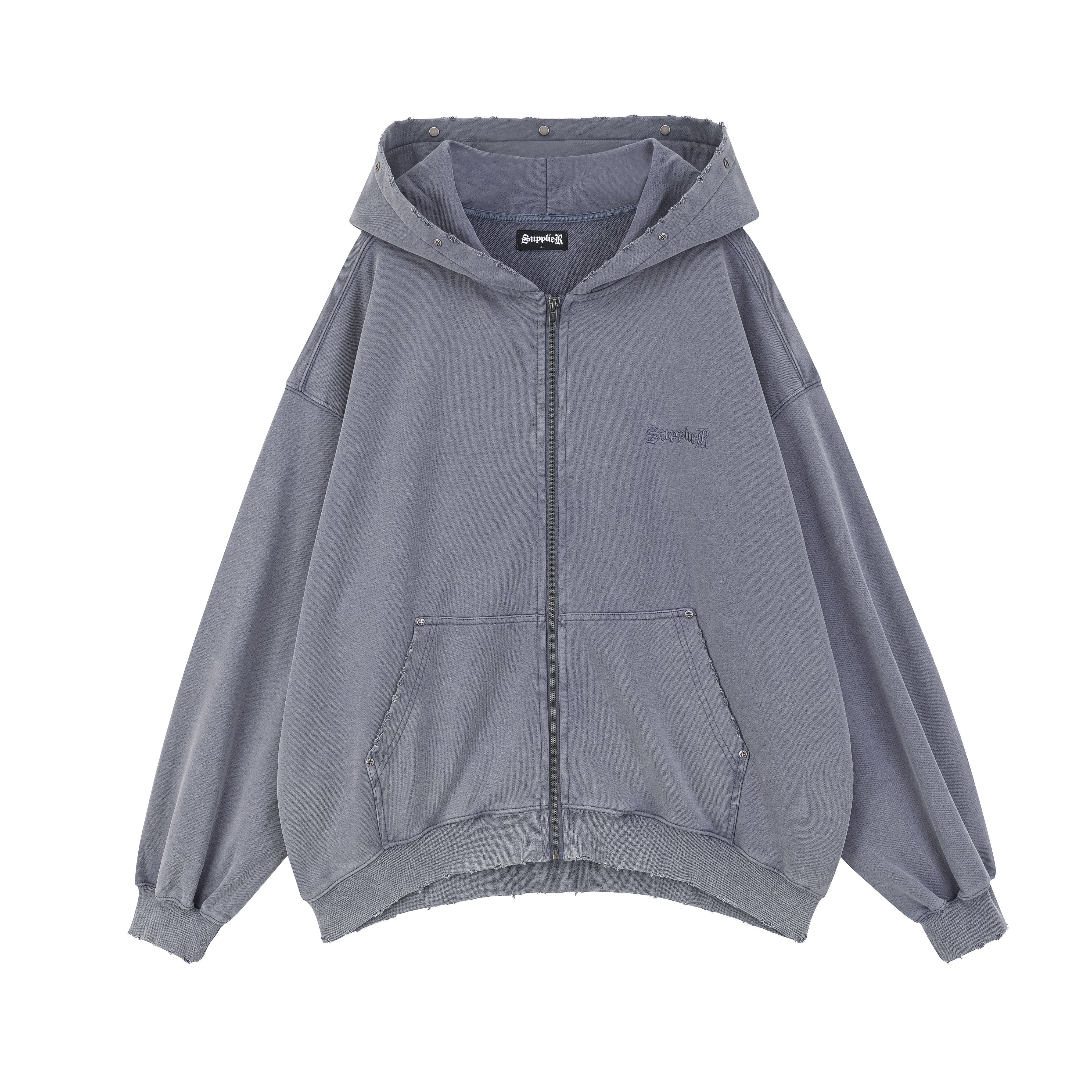 Supplier Studs Cross Patch Zip Hoodie