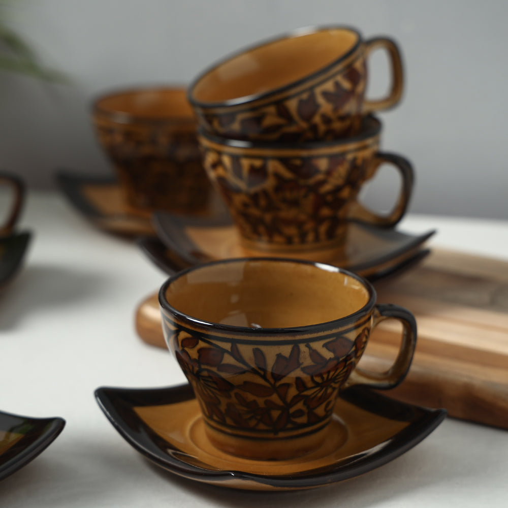 HAVELI CHRONICLES Brown - Royal Mughal Handpainted Ceramic Cups Saucers Set (Set of 6) - view 4