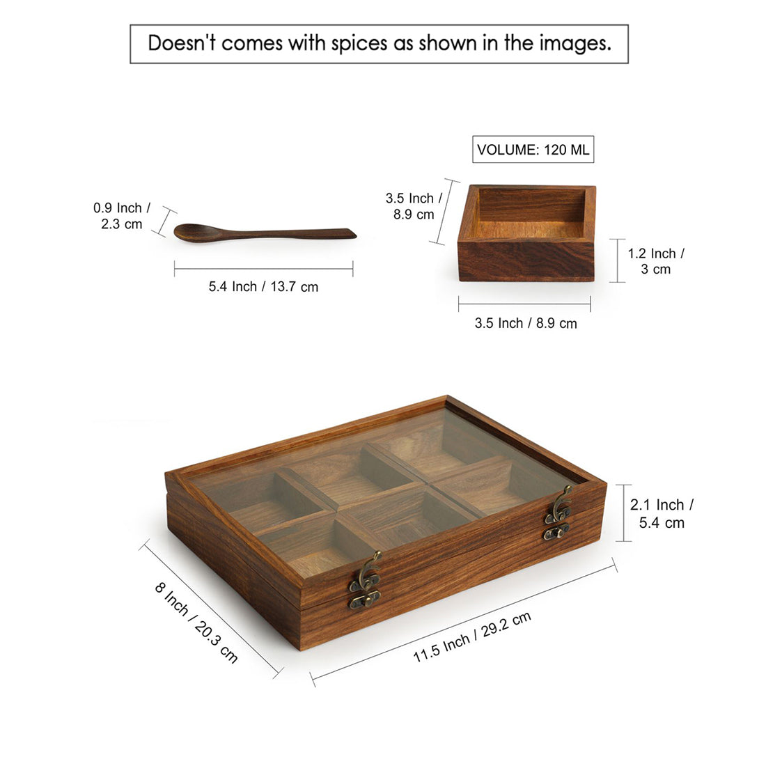 EXCLUSIVELANE 'Masala Blends' Handcrafted Spice Box With Spoon In Sheesham Wood (6 Large Containers, 120 ml) - view 7