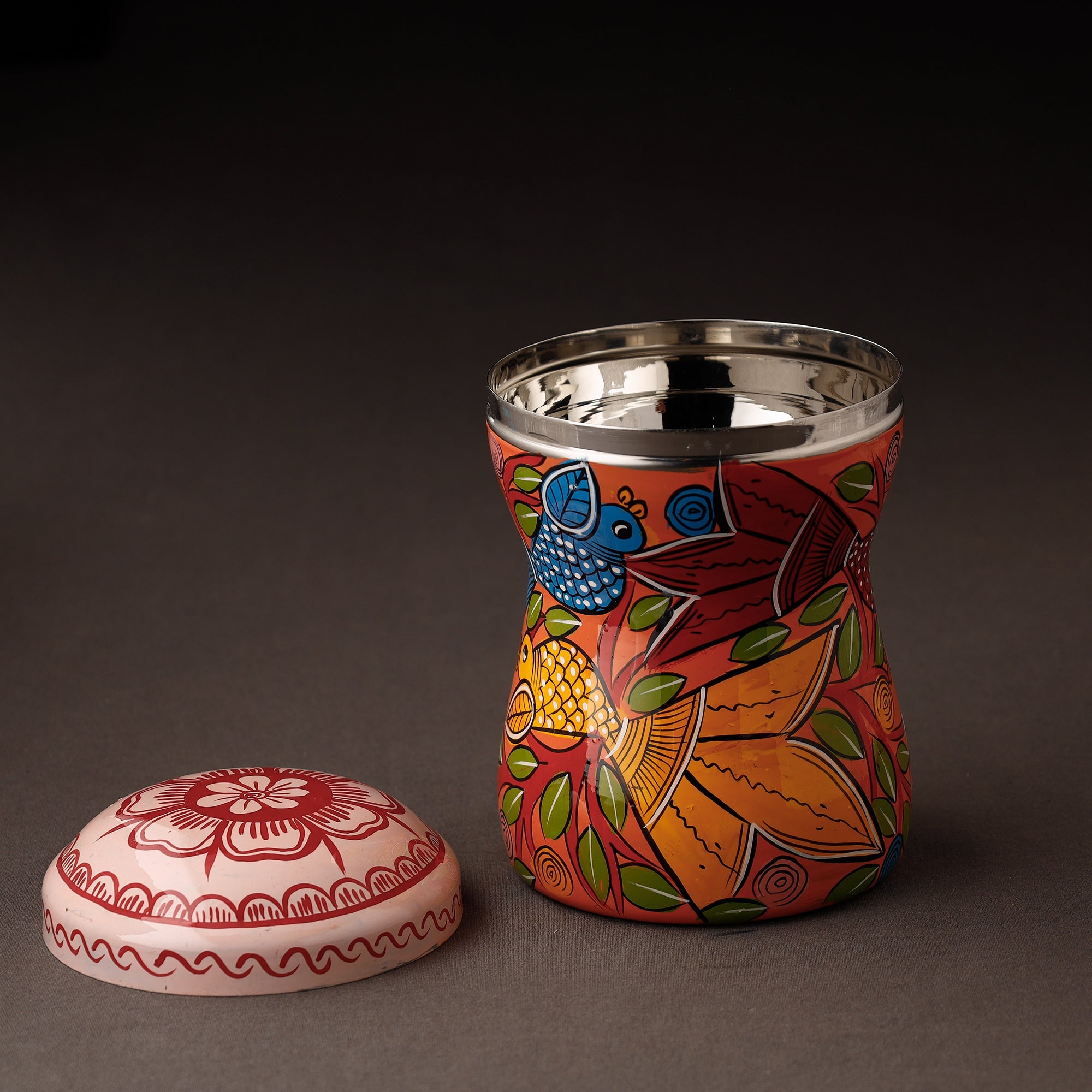 AAYAAS Bengal Patua Handpainted Stainless Steel Multi Utility Container - view 2