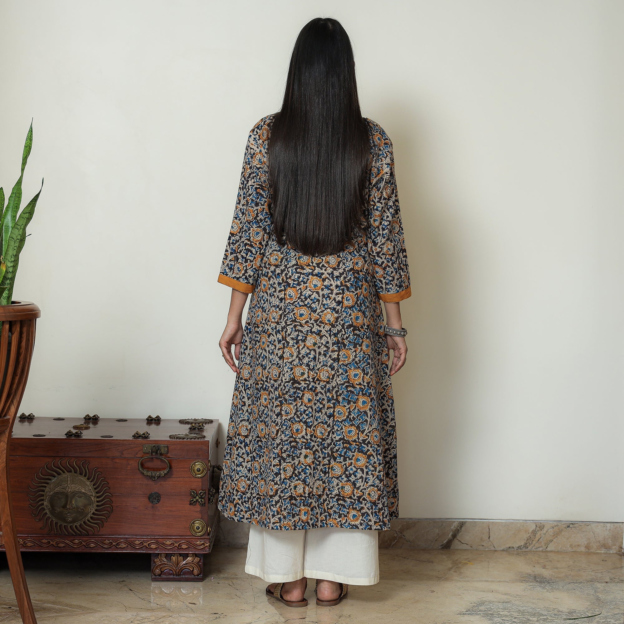 ITOKRI CASUALS Black - Hand Block Print Cotton A-Line Kalamkari Kurta 18 - view 4