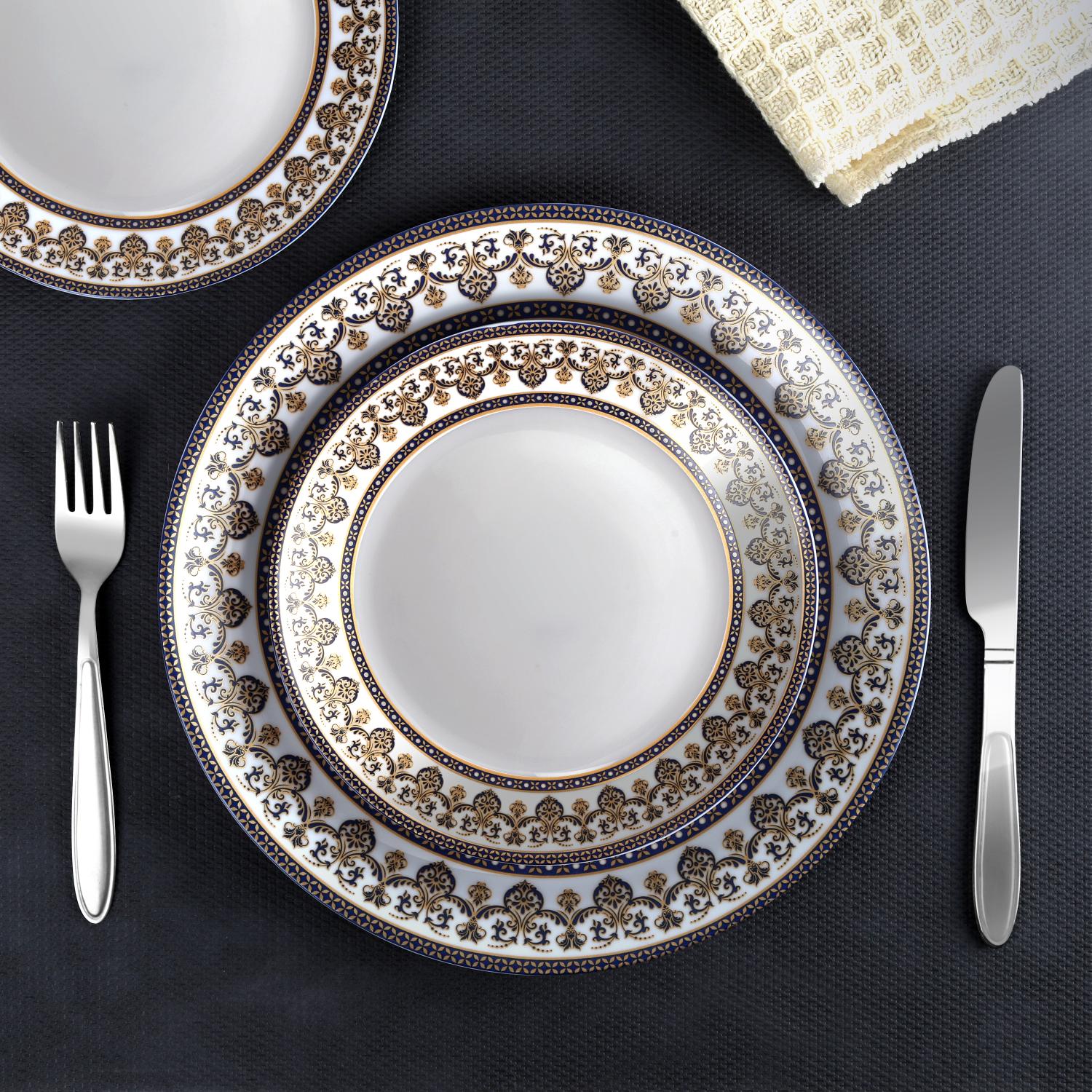 Cello Solitaire 33 pc AB Series Dinner Set Family of 6, Blu