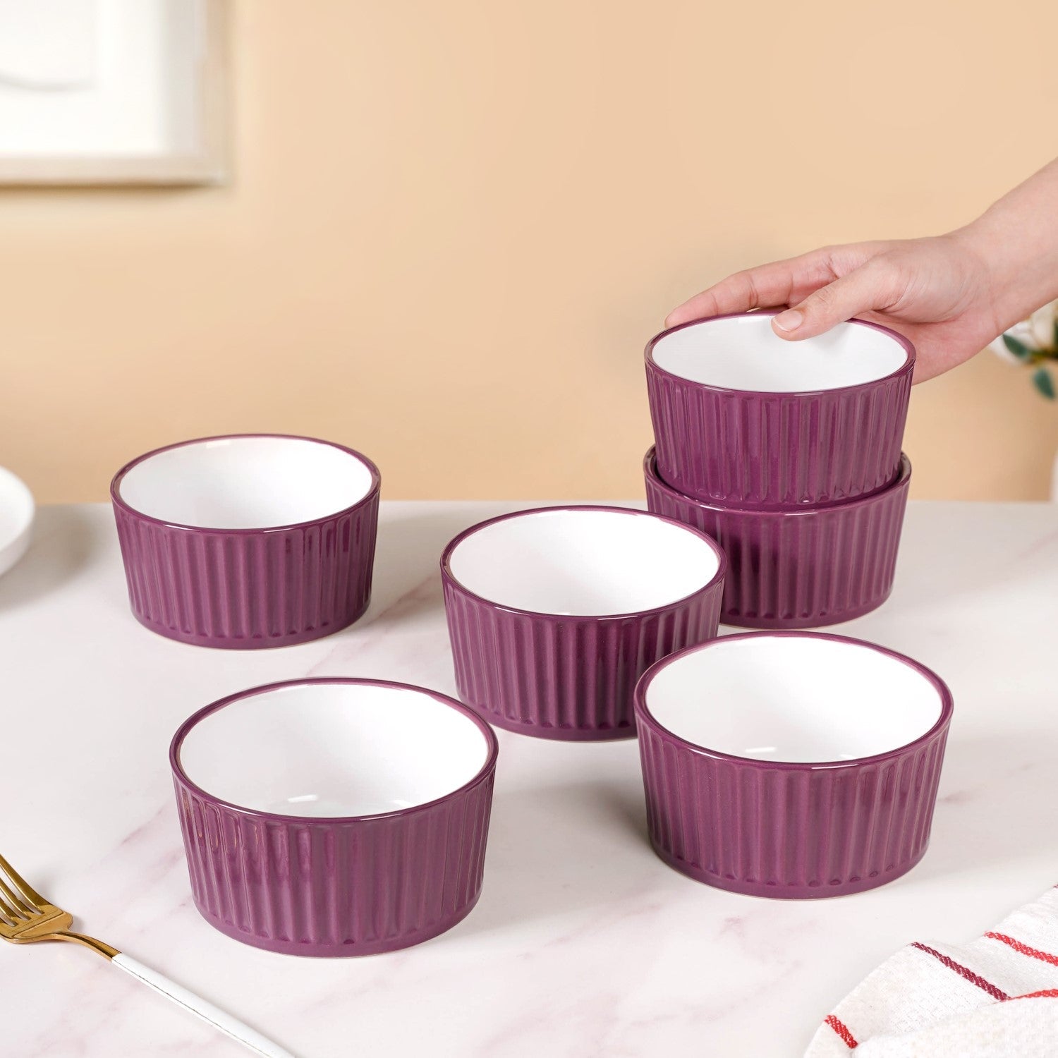 Nestasia Set of 6 Ceramic Cresta Snack Bowl Purple 400ml - view 2