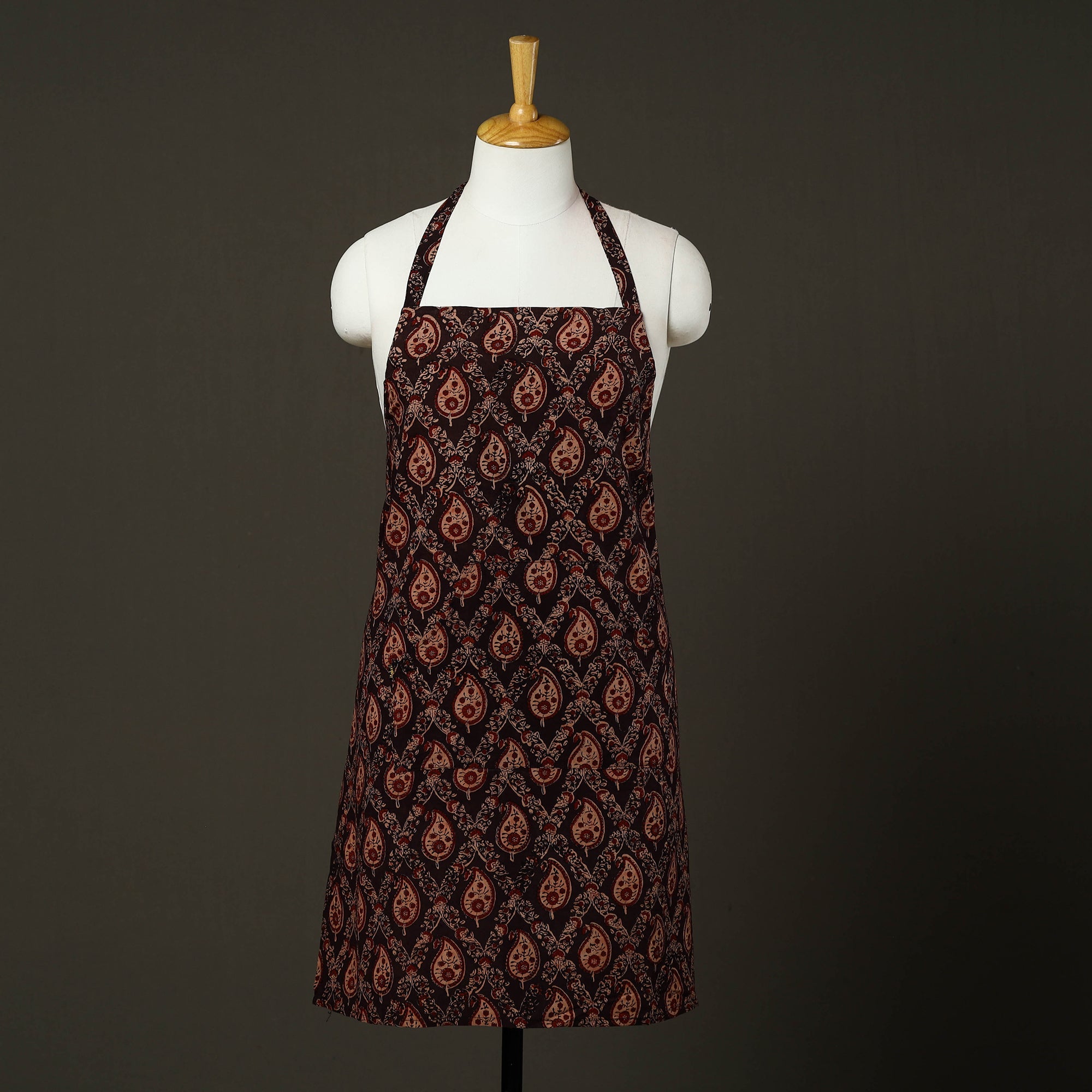 JALPARI Brown - Ajrakh Block Print Cotton Apron with Pocket 82