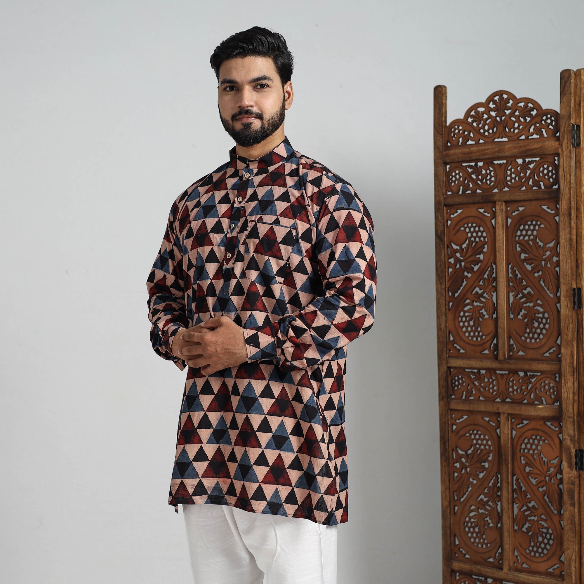 ITOKRI CASUALS Ajrakh Block Printed Cotton Men Short Kurta 07 - view 4