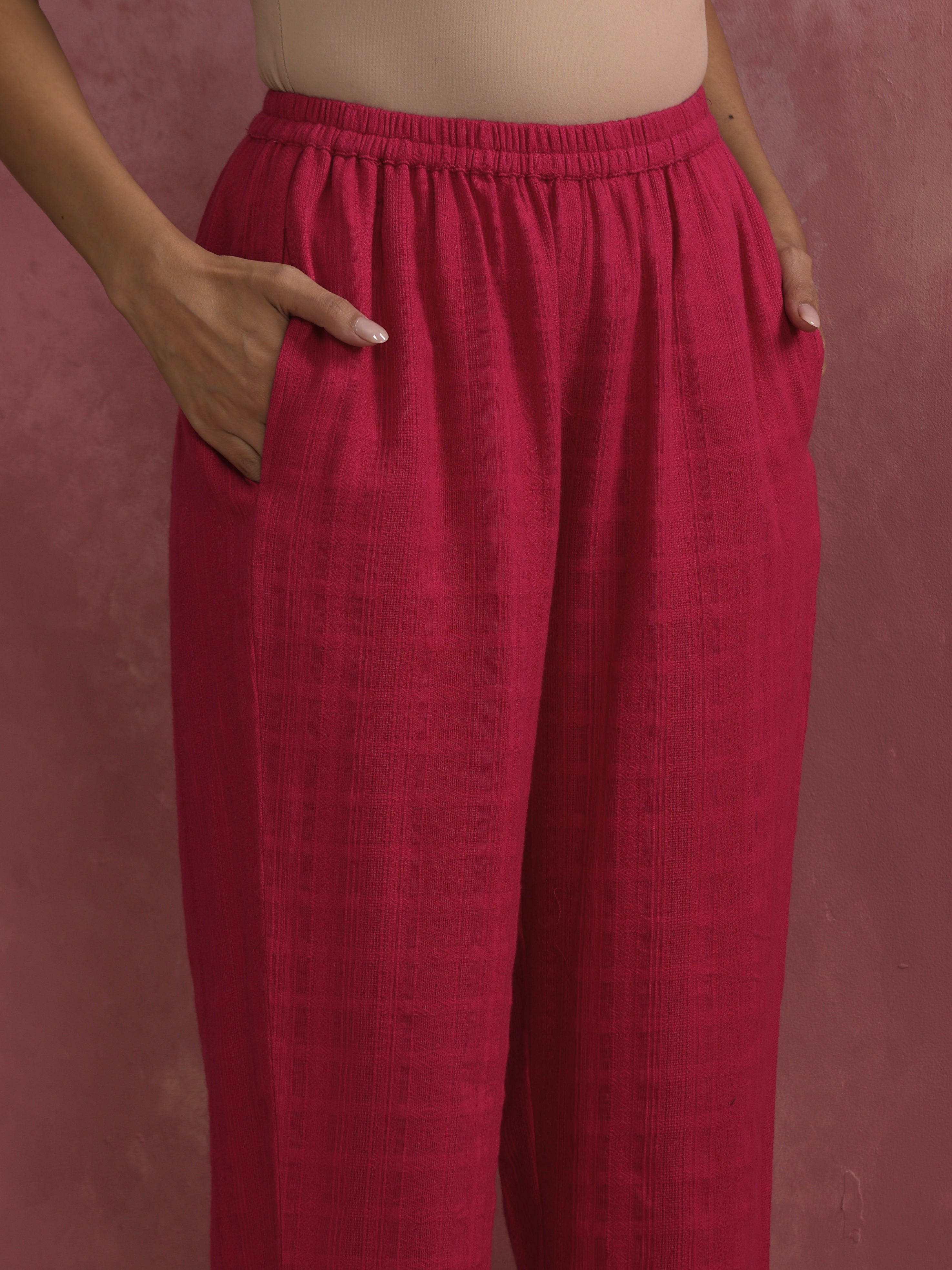 trueBrowns Magenta Cotton Dobby Kurta Set - view 8