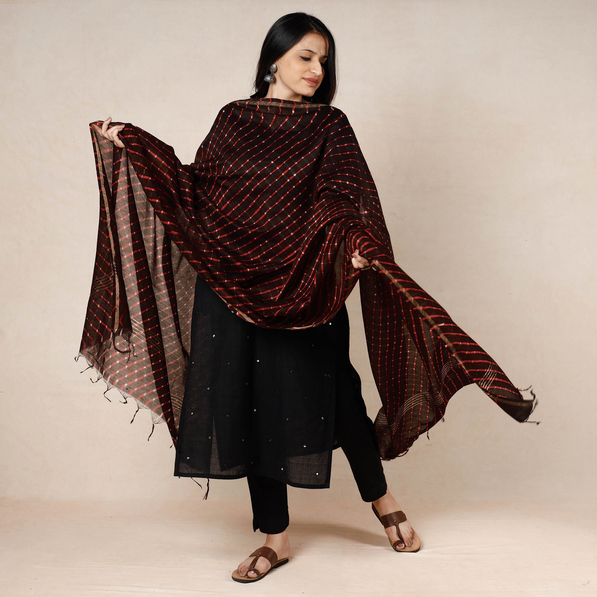 LEHARIYA BY BADSHAH MIYAN Brown - Leheriya Tie-Dye Mothra Chanderi Silk Dupatta with Tassels