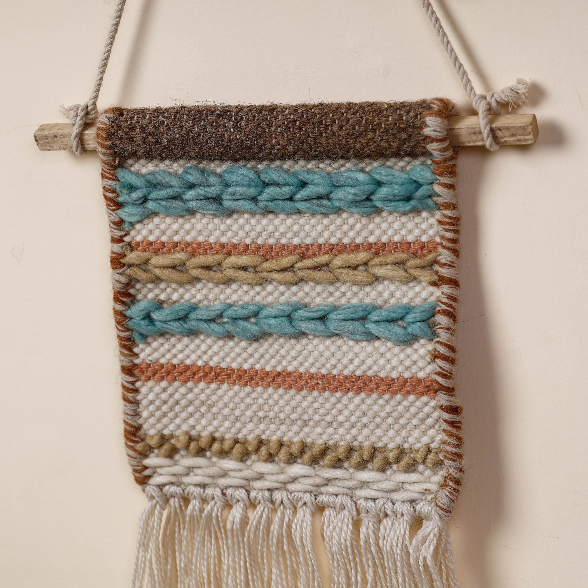 ITOKRI CRAFTS INITIATIVE Bhadohi Handwoven Wool Geometric Fringed Wall Hanging - view 2