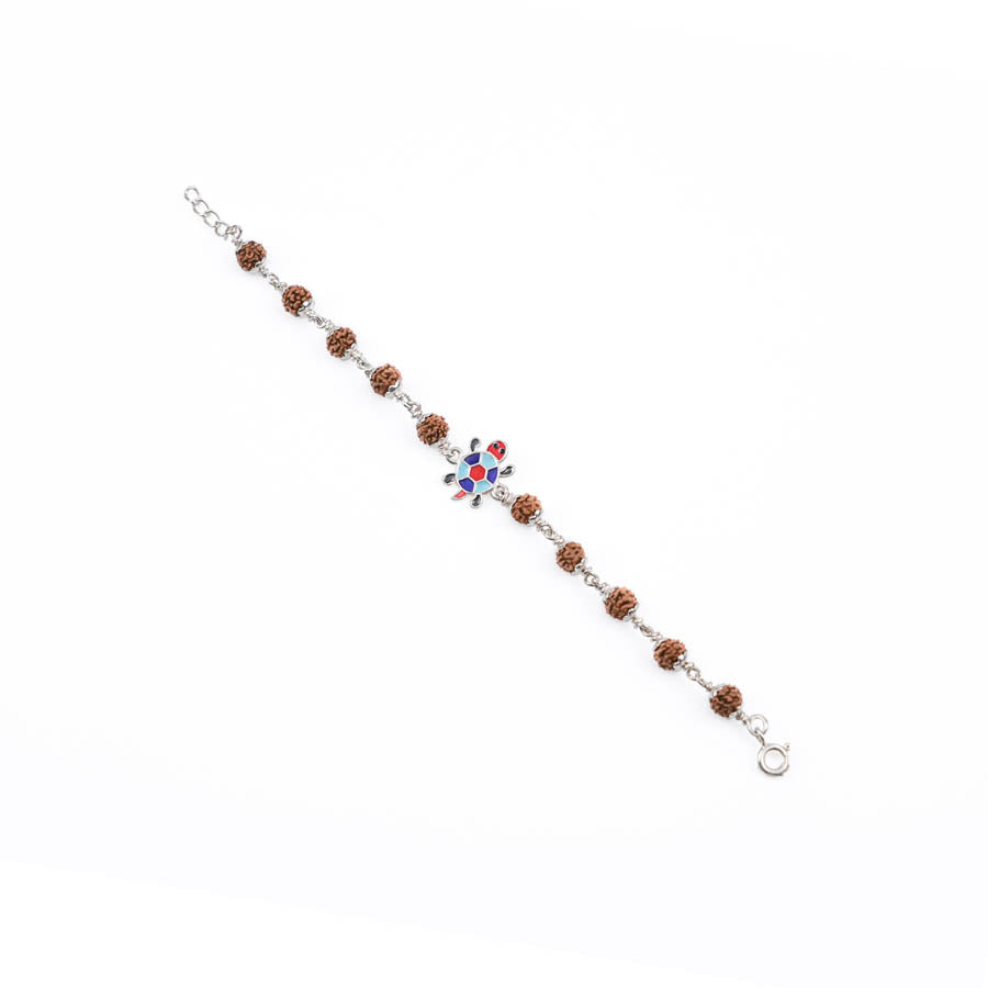 Prinjal Jewellers Rudraksha Silver Bracelet with Colorful Tortoise Single Line for Kids - view 3