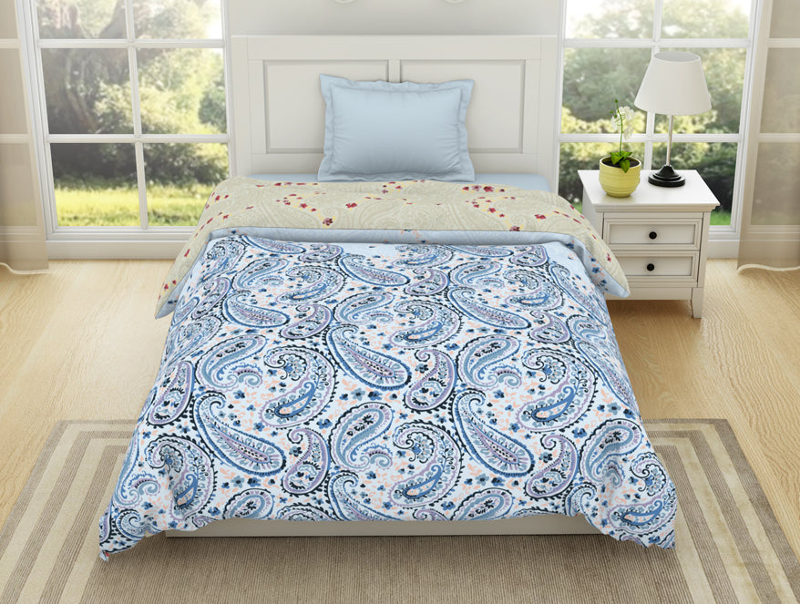 Blue 100 cotton – Spaces India Floral Cerulean - Blue 100% Cotton Shell Single Quilt / AC Comforter - Bohemia By Spaces