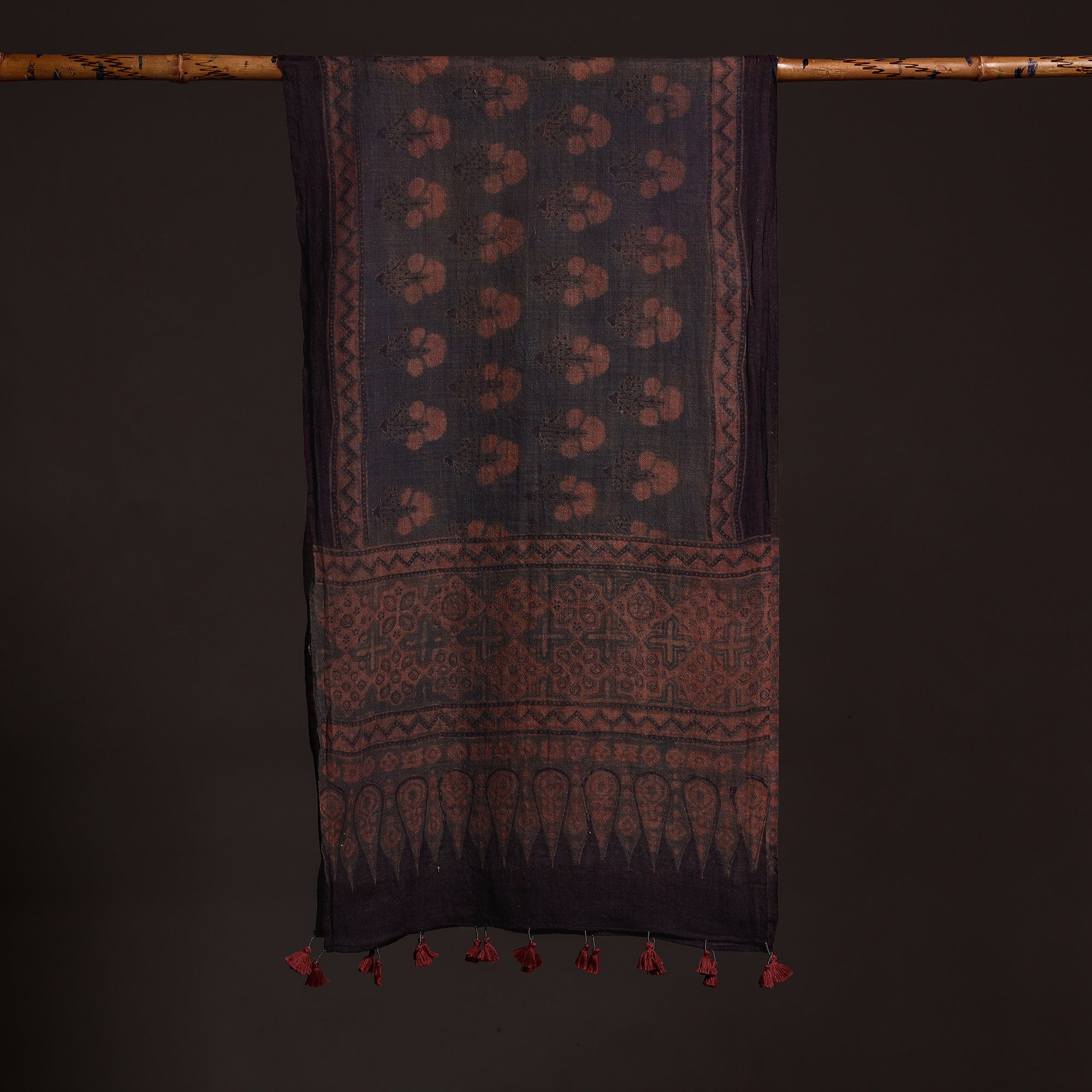 AJRAKH BY SUFIYAN ISMAIL KHATRI Brown - Ajrakh Hand Block Printed Pure Woolen Stole - view 2