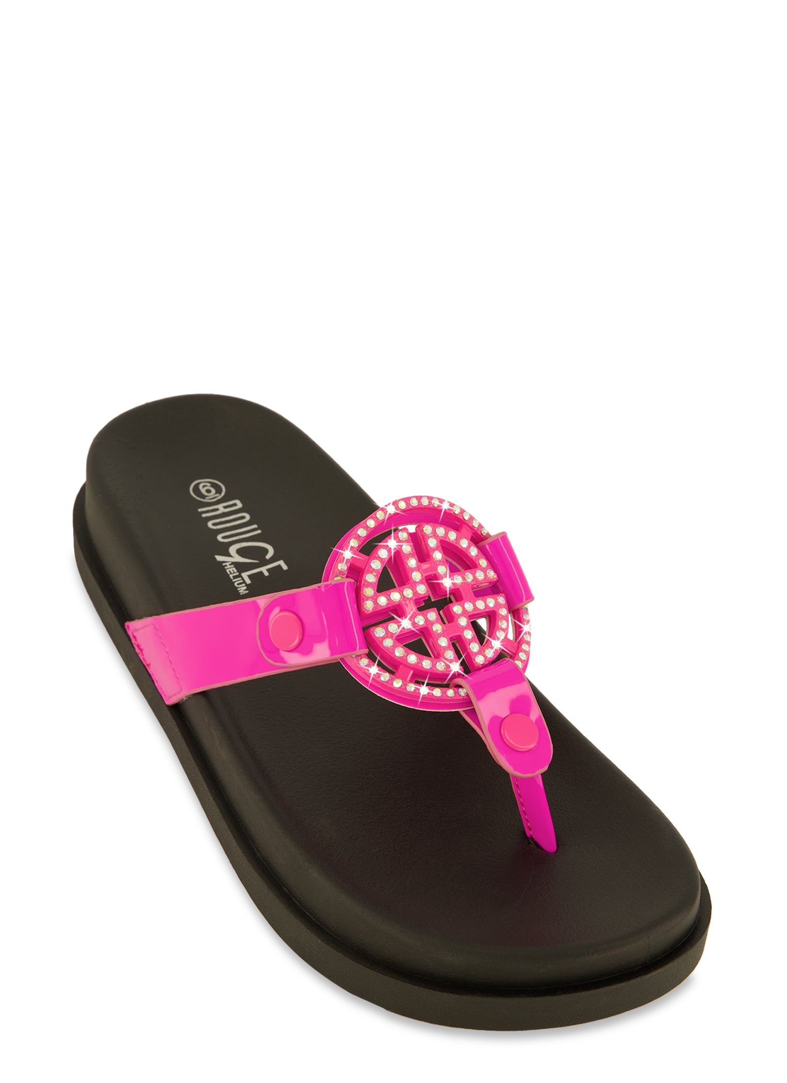 Rainbow Shops Geometric Rhinestone Pendant Platform Thong Sandals